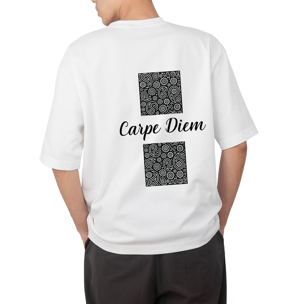 Carpe Diem | Unisex Minimal Front & Dual Paisley Back Print | Premium French Terry T-Shirt