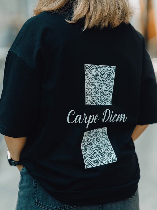 Carpe Diem | Unisex Minimal Front & Dual Paisley Back Print | Premium French Terry T-Shirt