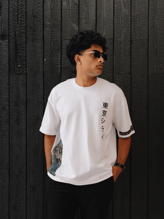Tokyo City | Asymmetrical Print & Sleeve Detail | Unisex Premium French Terry T-Shirt